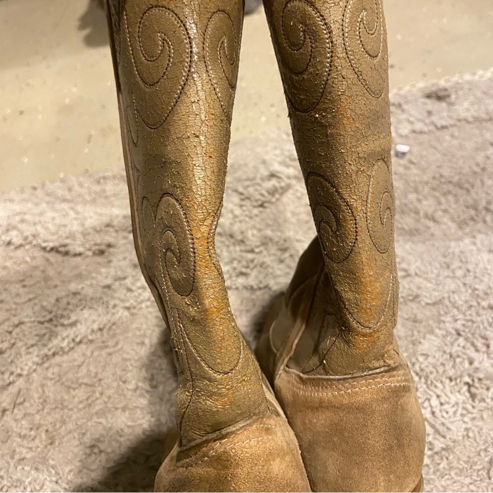 Vintage Dingo x Acme Women's Leather Cowboy Boots in tan size 7 narrow - Picture 8 of 9